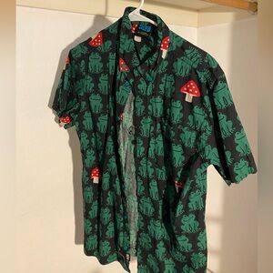 Frog & Mushroom Graphics button up shirt (from hot topic)